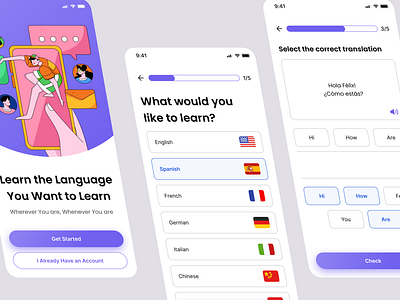 Language Learning App - UI Exploration app design language learning mobile product design project ui ux