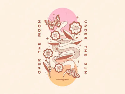 Over The Moon & Under The Sun adventure apparel graphic botanical brand assets brand identity butterflies earth design eclipse explore floral flowers moon and sun nature organic snake solar vintage