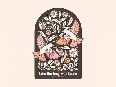 Take The Long Way Home adventure apparel graphic bird bloom botanical brand assets brand identity design earth design explore floral flower bloom flowers flying grow nature spring summer travel vintage design