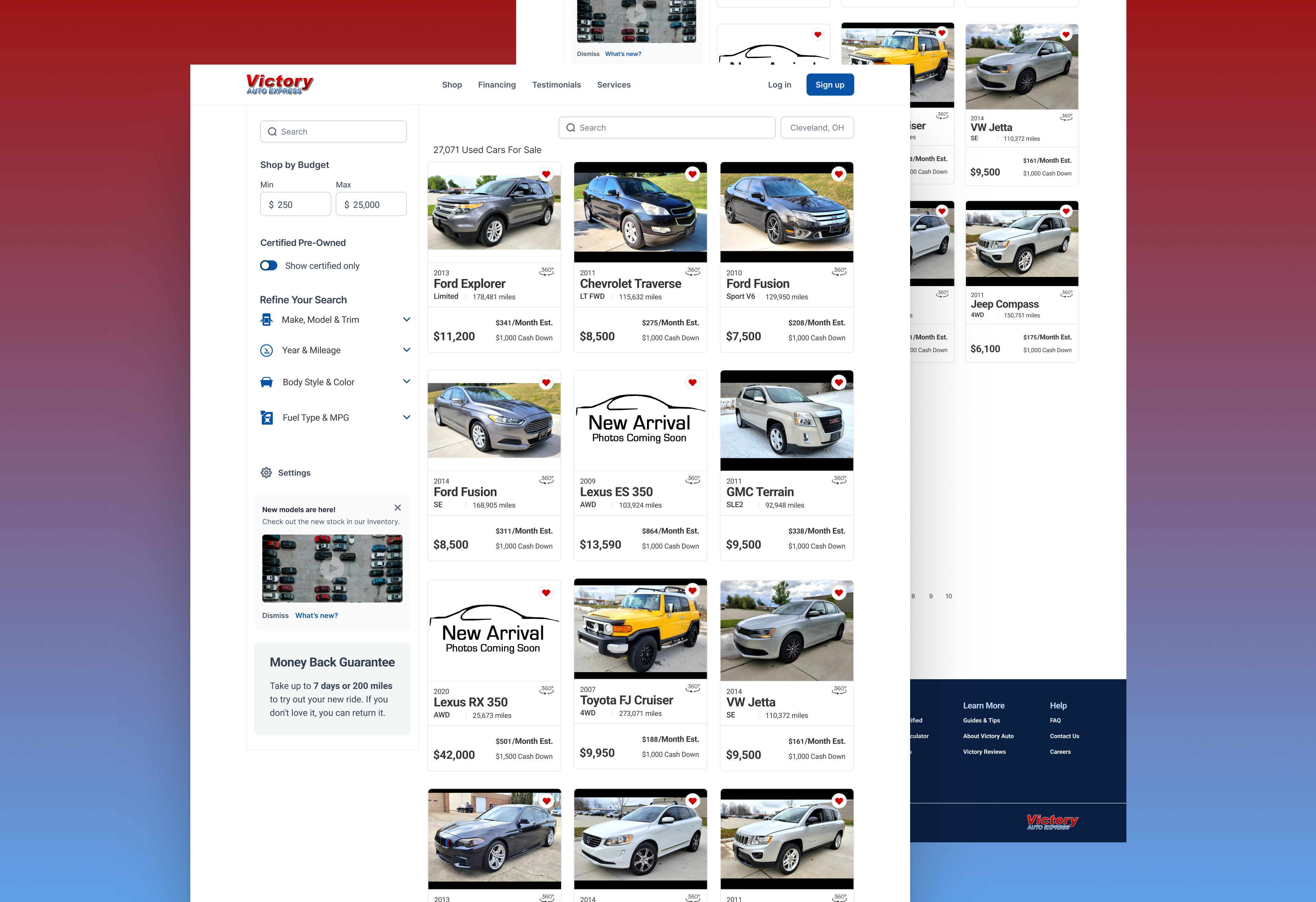 Victory Auto Express - Used Car Dealership Website Re-Design app branding car dealership design graphic design illustration inspo landing page logo marketing page product design typography ui ux vector website redesign