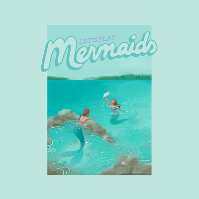 Let's Play Mermaids digital illustration mermaid ocean painting siren teal tropical turquoise