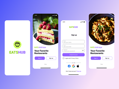 EATSHUB. Simple Sign Up Flow design graphic design logo mobile app prototyping ui uiux design webservice