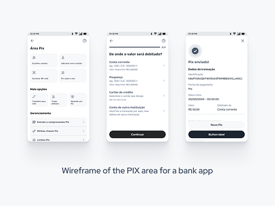 Wireframe of the PIX area for a bank app app bank bank transaction finance mobile product product design ui uidesign uipractice ux uxdesign uxpractice wireframe