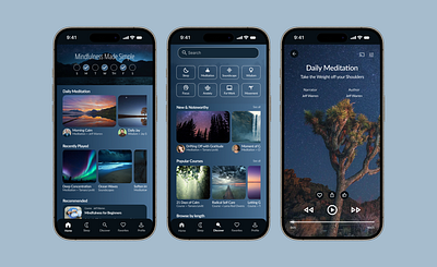 TranquilMind- Meditating App Concept meditation mockup product design ui ux