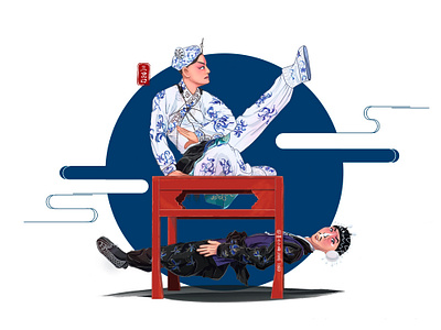 Illustration | 京剧《三岔口》 china chinese illustration peking opera traditional