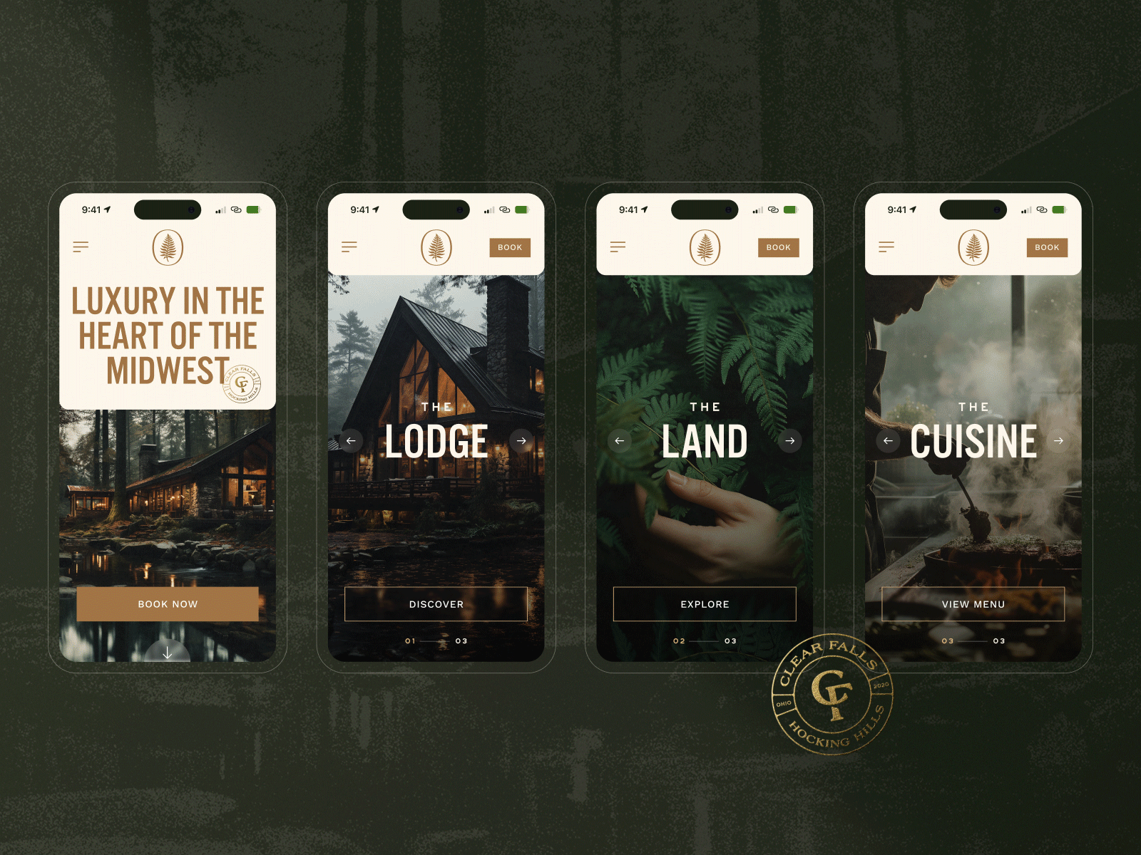 Clear Falls Web branding cabin homepage lodge luxury marketing site rustic ui web design web typography website