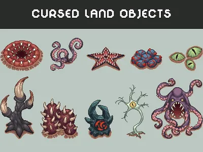 Cursed Land Objects Pixel Art for RPG Game 2d art asset assets fantasy game game assets gamedev indie indie game mmo mmorpg object pack pixel pixelart pixelated rpg set