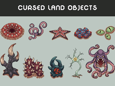 Cursed Land Objects Pixel Art for RPG Game 2d art asset assets fantasy game game assets gamedev indie indie game mmo mmorpg object pack pixel pixelart pixelated rpg set