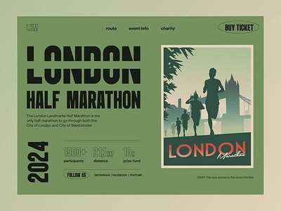 London Half Marathon Landing Page branding design graphic design homepage illustration landing page marathon motion graphics product design start up tickets ui web web interface web ui website