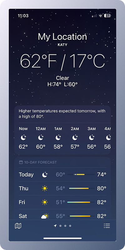 Weather App with Both Temperatures app design ui