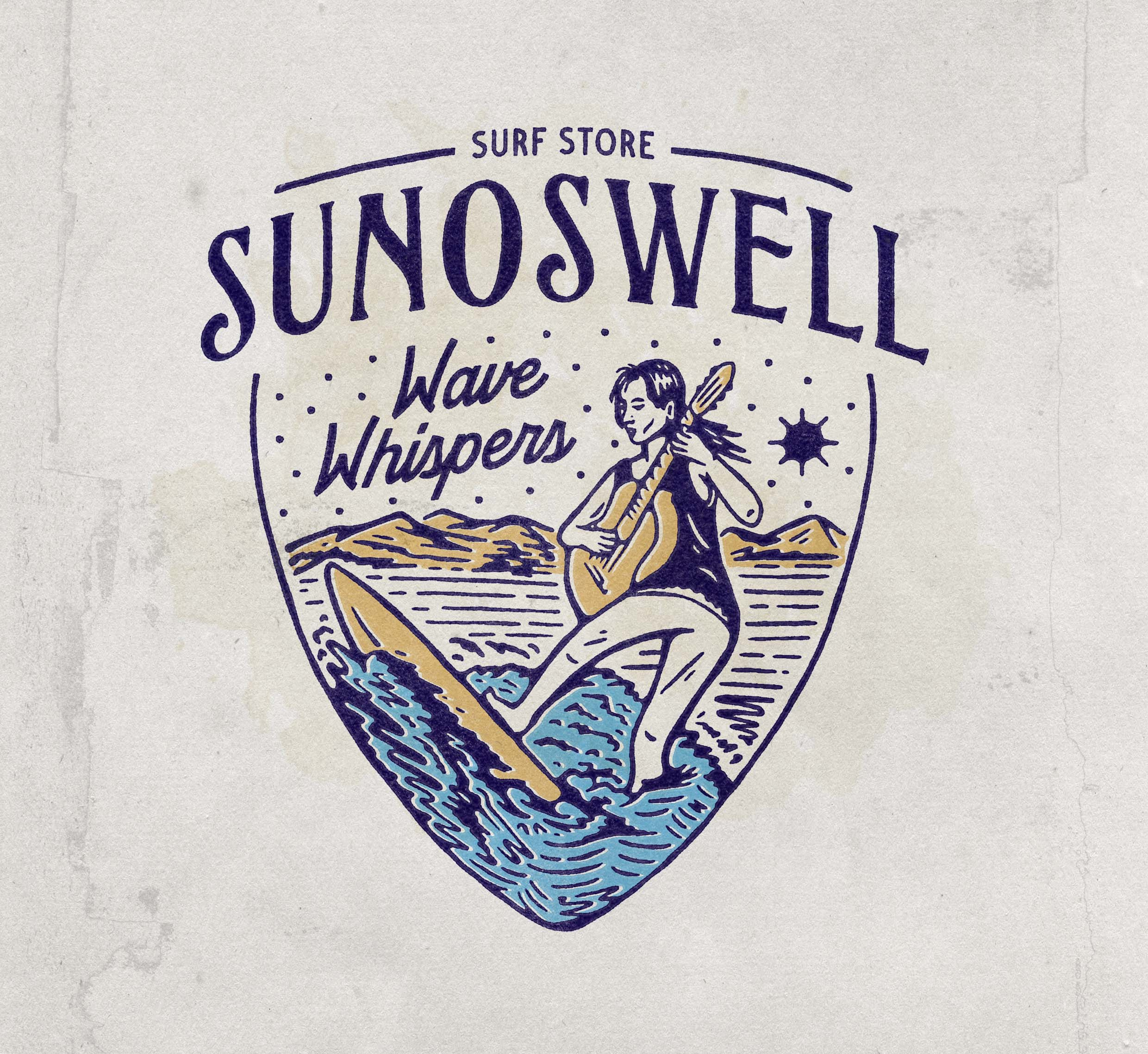 Sunoswell Surf Store angonmangsa artwork for sale badges beach brand branding design design for sale graphic design graphicdesign guitar hand drawn illustration logo merch merchandise outdoor streetwear surf surfing