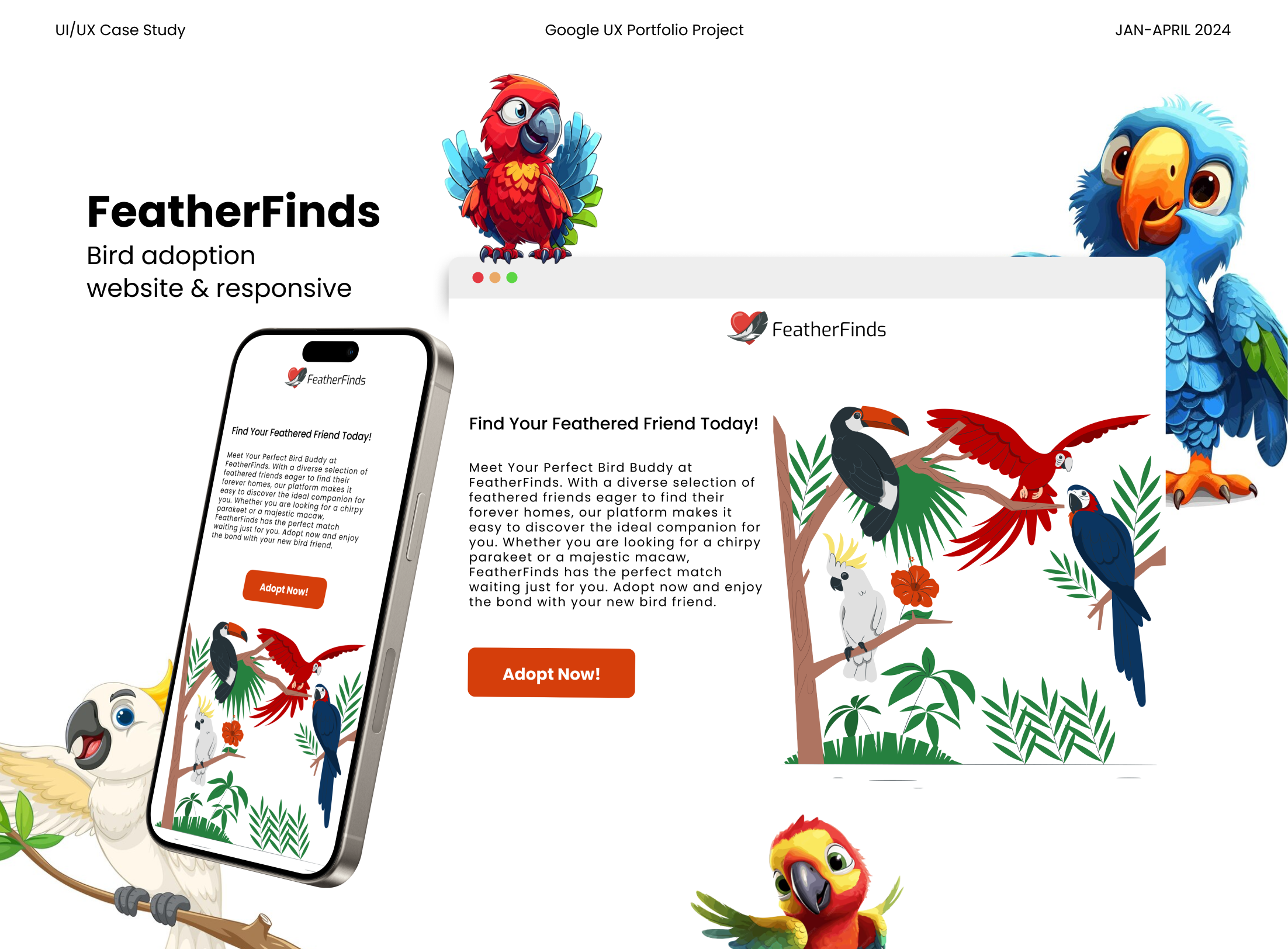 Bird Adoption Responsive Website bird adoption case study design responsivewebdesign ui uiux ux web design