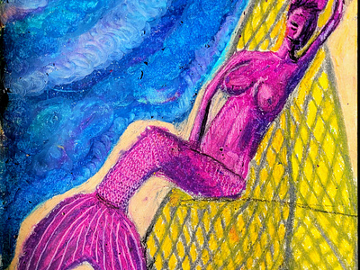 Mermaid of Klaipėda character colorful drawing impressionist klaipeda mermaid oil pastel traditional art woman