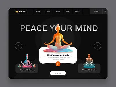 Mindfulness Web UI Design fitness graphic design health homepage landing page meditation meditation app meditation landing page mental health mental wellness mindfullness online meditation uiux webdesign website website design wellness workout yoga yoga pose