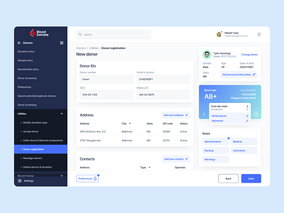 Blood banking system admin blood bloodbank complex donor health medtech ui ux web