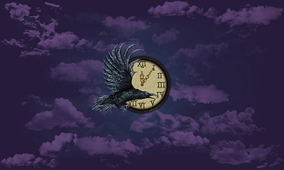 Gothic Metal Raven with Clock [fabric design] branding clock digital art fabric design gothic graphic art graphic design illustration metal raven