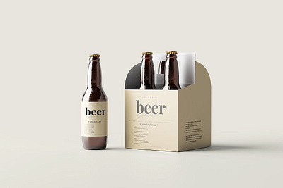 Beer Four Pack Carrier Box Mockups alcohol drink ale beer blank bottle box container brown cardboard carrying carton clean cold temperature design drink