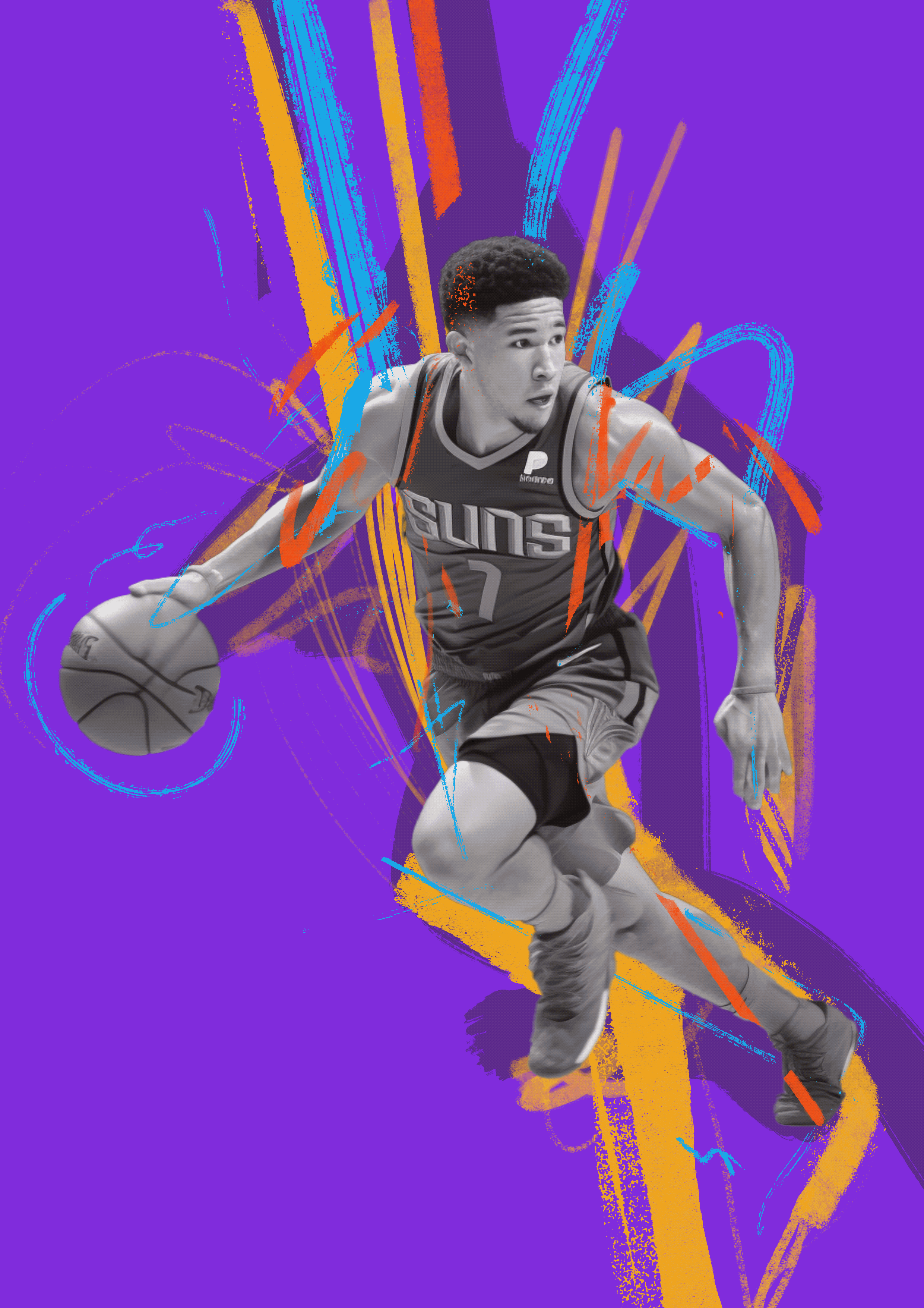 Booker from Suns animated nba basketball booker character illustrated illustration illustrator nba nba animation nba illustration people pheonix pheonix suns portrait portrait illustration procreate suns