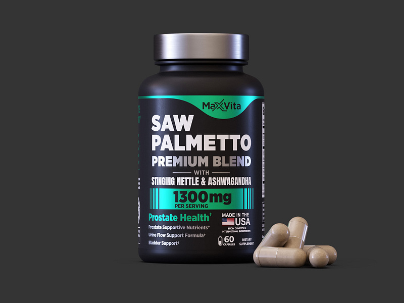 Label Design for a Saw Palmetto Dietary Supplement 150cc supplement bottle 3d render 3d rendering 3d visualization label design packaging design product rendering product visualization saw palmetto supplement design supplement label