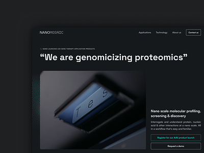 Webdesign NanoMosaic black branding clean dark darkmode design desktop graphic design line minimal nano tech technology ui vibrant web webdesign website