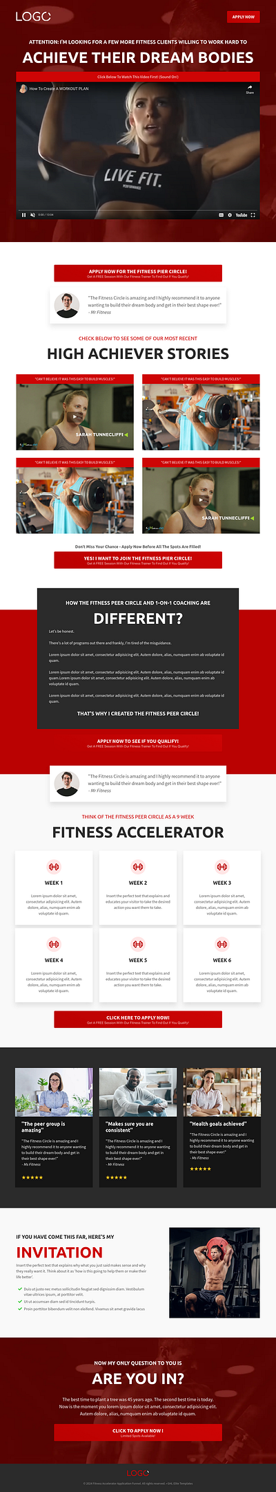 Fitness Accelerator Application Funnel Template for GoHighLevel agency template design fitness fitness accelerator funnel design funnel template funnel theme ghl ghl template gohighlevel illustration ui