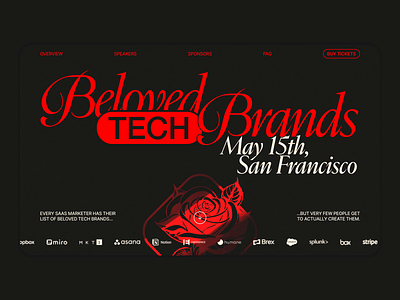 🌹 Beloved Tech Brands — Website 3d black brand conference dark event landing love lp red romance rose sand spline tan tech ticket website