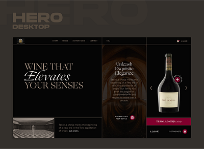 Teso la Monja - website concept - Hero 1/3 art direction concept figma landing page spain toro ui uxui web web design webdesign website wine winery