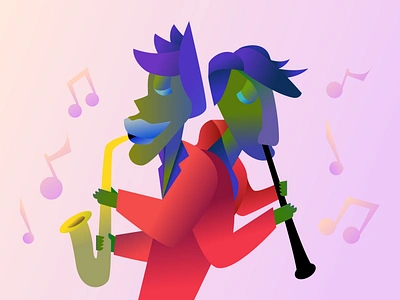 Jazz Musician Gradient Illustration flute gradient illustration jazz jazzman man music musician note saxophone sound