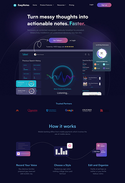 EasyNotes - AI based SaaS app for Faster Note Taking graphic design ui