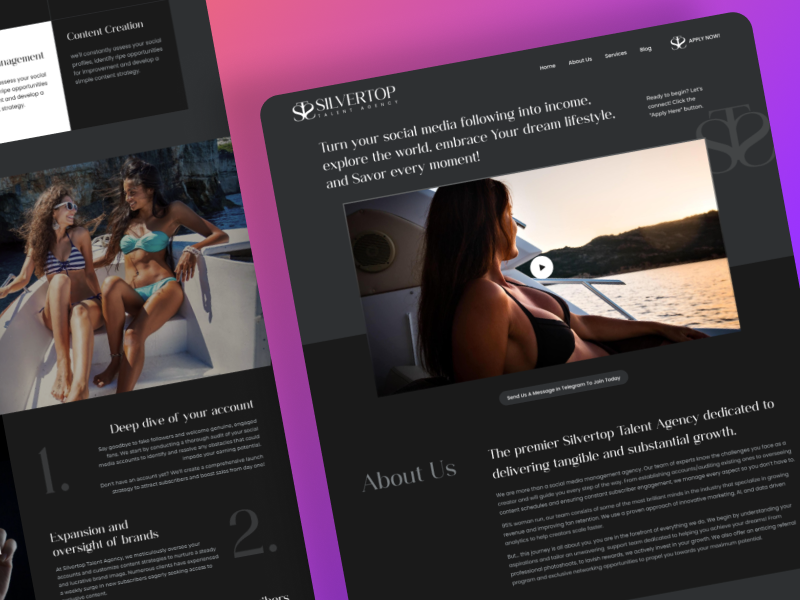 Onlyfans Agency website Design | Landing Page Design figma graphic design landing page design onlyfans onlyfans agency onlyfans agency website onlyfans agency website design onlyfans development onlyfans marketing agency onlyfans modeling website uiux website design