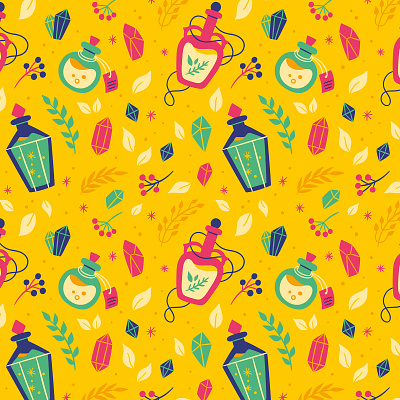 Bright Enchanting Pattern - Potions children colorful cute enchanting fun illustration joyful kids magical pattern potion seamless vector