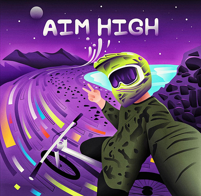 Aim for the stars ✨ aim high art artwork bike biker cycle cycling design graphic design helmet illustrate illustration mindset motion graphics path stay positive success vector victory visual