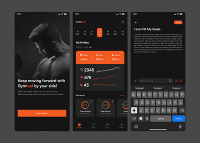 Fitness Tracking App - Gymbud darkmode fitnessapp fitnesstracking gymapp mobileapp productdesign ui