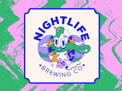 NIGHTLIFE BREWING CO beer branding character illustration label outlines patswerk pattern planet psychedelic sticker trippy vector