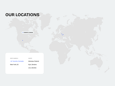 Our locations screen animation banner dark theme illustration list locations map offices our location our offices places typography ui design web page section