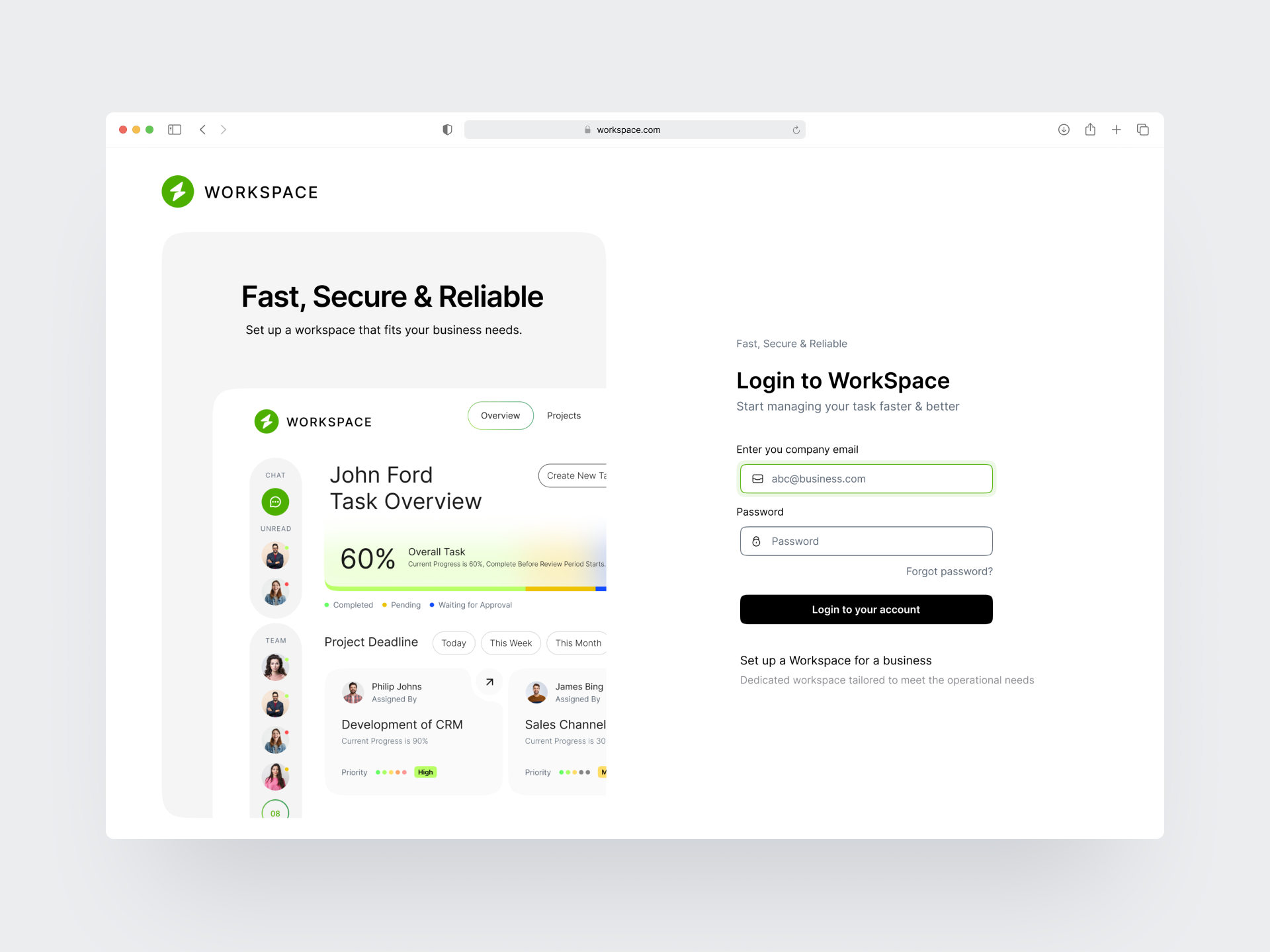 WorkSpace Login app business darkmode login manage minimal signin signup task taskmanager ui ux web webdesign website whitemode
