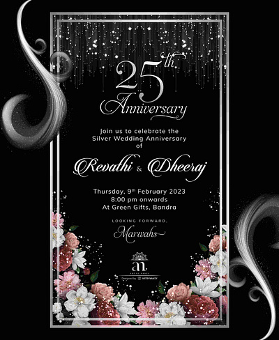 25th Wedding Anniversary E-Invite ✨🖤 25th anniversary 25th wedding anniversary artbynandy artbynandy designs celebrating love couples design digital invites e invitations graphic design indian invites invitation ideas invite inspo invites love save the dates silver jubilee starry floral theme wedding invites weddings