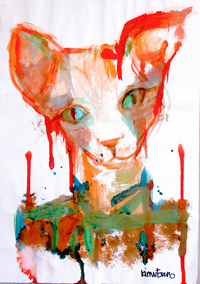 Sphinx animal illustration bright colors hand drawn mixed media sphinx cat street art watercolor