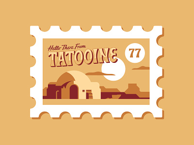 Hello There From Tatooine 1977 a new hope badge disney disney world disneyparks hello there hoodzpah illustration landscape outdoors patch planet postcard stamp star wars sticker tatooine travel type design