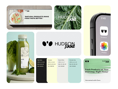 Food delivery brand | Bento design for startup | Hudson Food app design bento design bento style brand branding catering colors eco food fitness food brand food delivery food products foodie gastronomy graphic design green brand logotype ideas minimalist restaurant startup