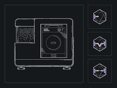 NanoMosaic Illustrations branding dark dark mode graphic design illustration illustrations life sciences line line drawing nano scientific tech technology vector visual