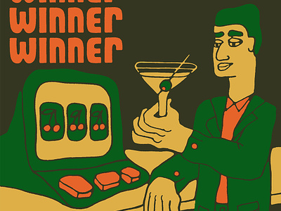 Winner gambling hand drawn hand lettering illustration martini muted retro