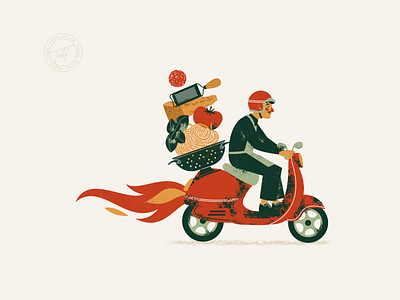 Fresh Pasta delivery delivery food illustration pasta people retro scooter vector vespa xara