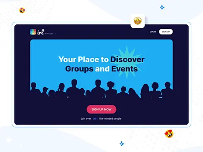 IRL. Landing page animation branding clean design figma flat graphic design icon illustration interface landing logo minimal motion motion graphics social social network ui ux web