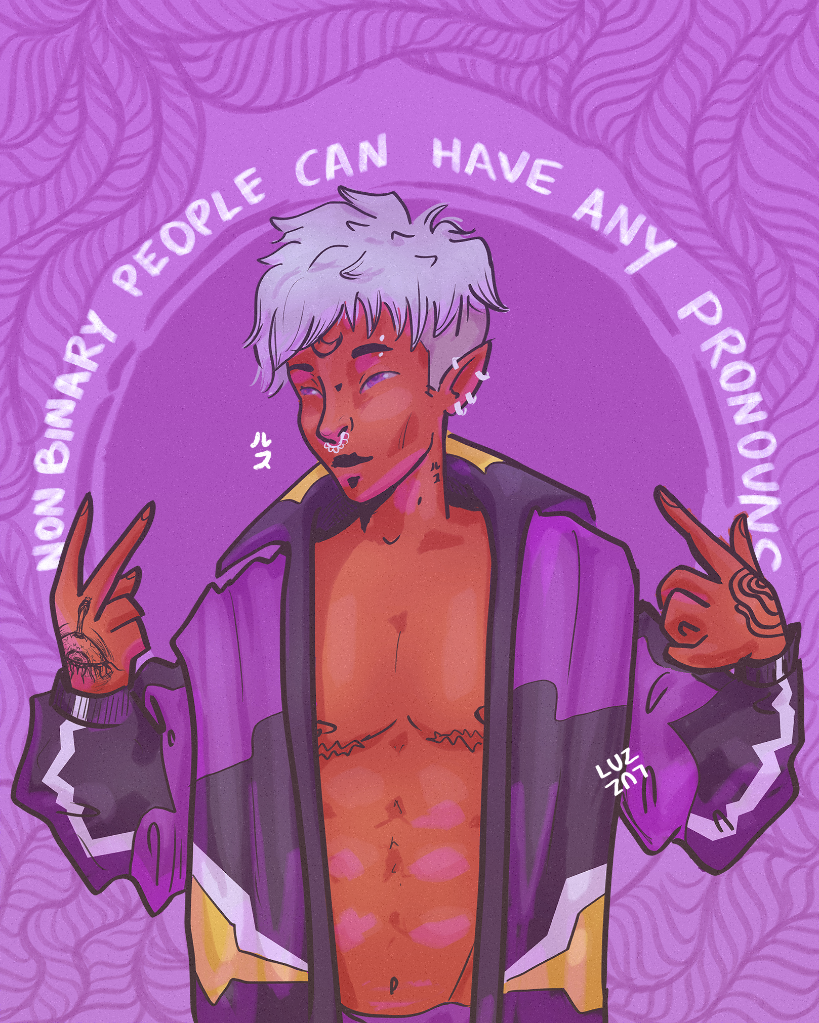 non binary people can have any pronouns character design digital art illustration nonbinary photoshop drawing pride sketch trans trans artist