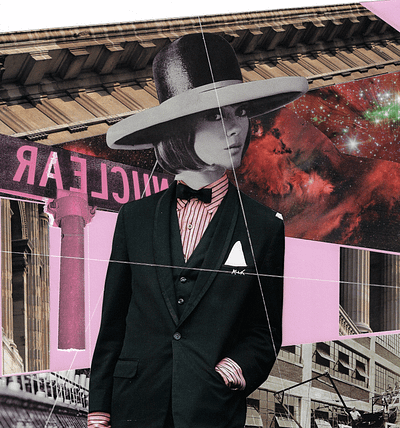 Well Dressed on Nuclear Lane art collage collage art fashion galaxy graphic design hat retro scanner scanner art space stars suit vintage