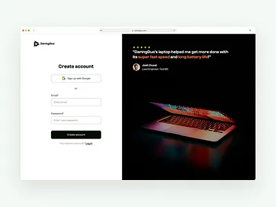 Create Account Screen branding create account email image landing page login password product tech ui design website