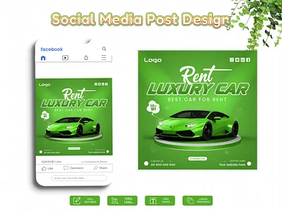 Rent Luxury Car Social Media Post Design advertising business car design facebook graphic design illustration instagram luxury mjvectart post design rent car social social media