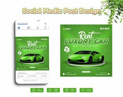 Rent Luxury Car Social Media Post Design advertising business car design facebook graphic design illustration instagram luxury mjvectart post design rent car social social media