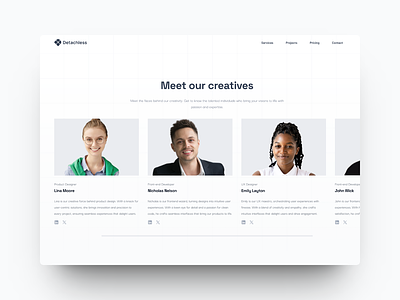 Team Section · Detachless FREE Figma UI kit behance dailyui design designsystem detachless dribbble dribbblers figma memberssection productdesign saas team teammembers teamsection ui uidesign ux uxdesign webdesign website